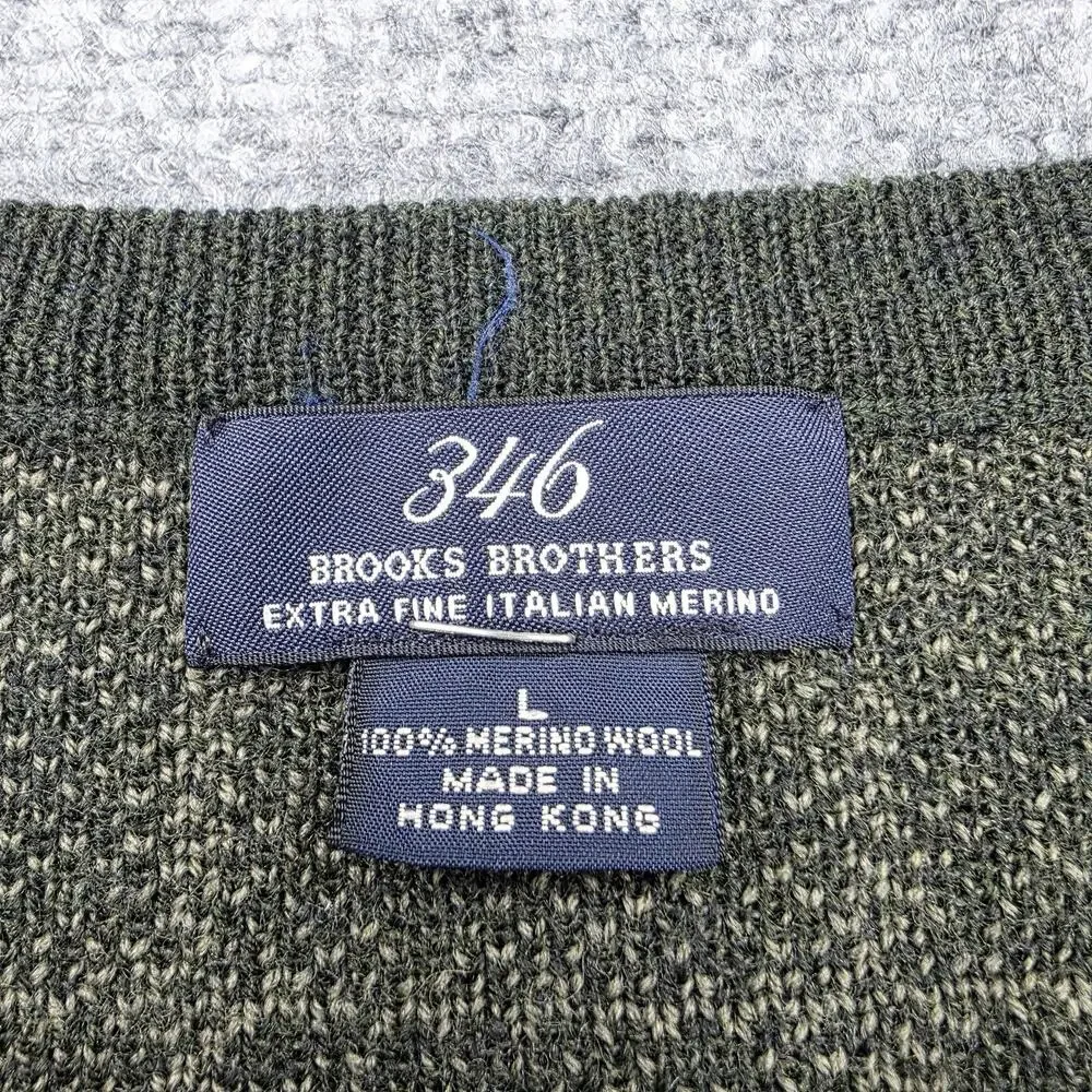 Brooks Brothers Sweater Vest Mens Large Green Windowpane Merino Wool Knit VTG HK